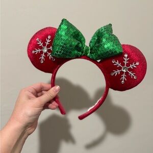 Official Disney Park Festive Red and Green Christmas Mouse Ears Headband